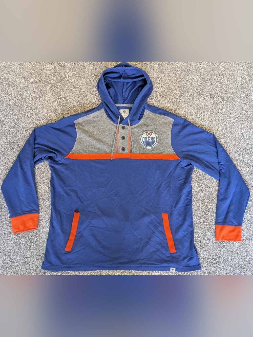 Edmonton Oilers NHL Hockey Hooded Shirt Retro Long Sleeve Blue Orange Men's 2XL